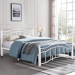 Home Decoration Art Metal Queen-Size Bed Frame Geometric Details Modern Contemporary White-picture-13