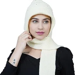 weanies Women's Soft Knitted Winter Warm Woolen Cap with Woolen Lovely Muffler|Fur Cap with Muffler- (A7CP)-picture-17