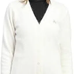 monte carlo Womens Off White Solid V Neck Full Sleeve Cardigan-picture-36