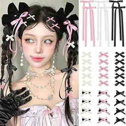 FAMEZA 18 Pcs Luxury Mini Hair Bows for Women Girls Cute Hair Clips Small Alligator Long Tail Hair Ribbon Accessories -3 Styles -18P - Black White Pink-picture-28