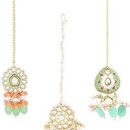 zaveri pearls Set of 3 Multicolor Meenakari Kundan Ethnic Maangtikka For Women-ZPFK14542-picture-10