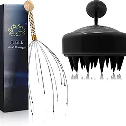JUDEE Hair Scalp Massager Shampoo Brush with 12 Finger Head Massager, Shower Brush with Silicone Bristles for Scalp Scrub, Hair Growth, Dandruff Comb (Black)-picture-21