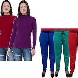 indiweaves Women Winter Wear Combo Pack- Full Sleeves High Neck/Skivvy and Fleece Warm Lower/Track Pants Pack of 5-picture-25