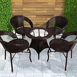 Amazon Brand - Solimo Rattan and Wicker 4 Seater Patio Seating Set | Outdoor Furniture 4 Chairs with 1 Table | Coffee Table Set for Balcony, Garden, Terrace, Indoor, Outdoor Use (Brown)-picture-24
