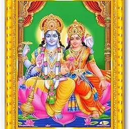 Pavan Photo Laminations Lord Vishnu Dev Lakshmi Devi Laxmi Narayan Wall Painting Framed Home Decor (Wood,Matte,Gold,Small Size,6 x 8 Inch) R1586S image 1