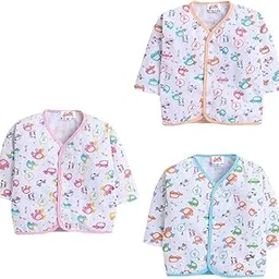 New Born Baby Premium Cotton Regular Fit Full Sleeve Jhabla (0-3 Months) Pack Of 3| Unisex Jabla For New Born Baby (Colour And Prints May Vary) White image 1