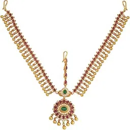 kushal's Fashion Jewellery Ruby-Green Gold Polished 92.5 Silver Temple Tikka, Best for Bridesmaids, festive season & Special Occasion - 442990-picture-30