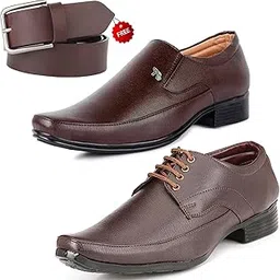 Fashionable Formal Shoes/Party Shoes/ 2 Shoes Combo with Free Belt for Men and Boys -P2639-picture-53