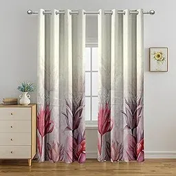 Cortina Floral Panel Print White Out Blackout Curtains | Premium Fabric Digital Print, 80% Room Darkening | Ideal for Living Room, Bedroom, Windows, Doors and Long Door Pack of 2 (Beige, 7FT)-image-8