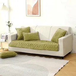HOKIPO 'PebblePlush' Premium Milk Velvet Anti Slip Sofa Cover Mats for L Shape and 1/2/3 Seater Sofa. Make Your Own Sofa Cover Set, 90(D) x 180(L) cm, Pristine Green (NEW-5026-GRN)-picture-13
