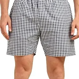 100% Pure Cotton White and Blue Checkered Shorts for Men | Gents Night Wear Lounge Shorts | Cotton Boxer for Gents-image-12