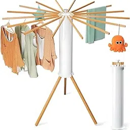 HANG STUDIO Foldable Cloth Dryer Stand Racks Cloth Stands for Drying Clothes Multi Way Folding Rotatable 3.9 Feet Drying Length 16 Drying Heavy Duty Solid Beech Wood Rails, Lightweight (TC21WD70WHA)-picture-13
