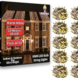 fizzytech 20 Meter 60 LEDs 8MM Decorative String Light | Warm White LED Fairy Light for Diwali, Christmas, Weddings & Home Decoration | Polycarbonate, Pack of 10 (60 LED WW 8MM P-10)-picture-31