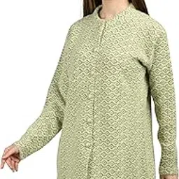 ladywillington Women Woolen Long Coat Warm Fabric Winter Wear Pure Wool Sweater for Women 100% Hair Rainbow Wool Free Size Soft Cardigans with Side Pockets-picture-12