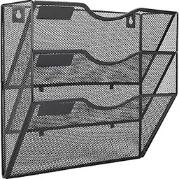 EasyPAG 3 Tier Wall File Holder Hanging Mail Organizer Meta Wall Mount Magazine Rack for Home and Office,Black-picture-29
