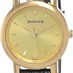 Quartz Analog Champagne Dial Leather Strap Watch for Women-NS8976YL01W/NT8976YL01W-image-6