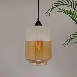 homesake Homesake® Glass Pendant Light White Loft Bar Counter Dining Room Creative LED/Filament Ceiling Hanging Lamp, E27, with Bulb (White, Cylinder)-picture-33