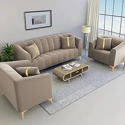 Choose It - Modern Classic 5 Seater Sofa Set, 3+1+1 Seater, Chesterfield Style Sofa Button Tufted Design Living Room, Bedroom, Hallways and Office, (Beige, 3+1+1 Seater), Fabric-picture-22