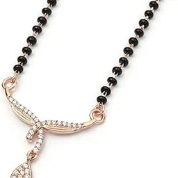 925 Sterling Silver Rose Gold Black Beaded Mangalsutra for Women-image-75