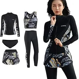 Women's Swimsuit, Body Cover, 5-Piece Set, Rash Guard, Women's Swimsuit, Leggings, Long Sleeve, Front Opening, Separate, Swimming Pants, Bra, Fitness, Women's, Hot Springs, Beach, Swimming, UV-image-36