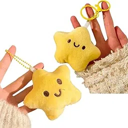 2Pcs Yellow Star Plush Keychains, Keychain For Girls Cute, Plush Star Keychain Backpack Accessories Doll Pendant To Serving As Women'S Bag Charms And Keychains Car Accessories-image-3