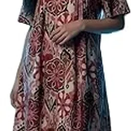 Women's Floral Print Maxi Dress with Lace Trim, V-Neck, Short Sleeves, Red and Black Pattern-picture-29