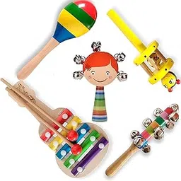 Wooden Musical Toy Set with Xylophone, Bells and Rattles, Educational Baby Toy, Multi-Colour image 1