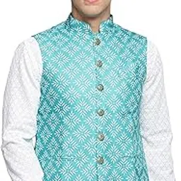 showoffff SHOWOFF Men's Printed Green Polyester Nehru Jackets-GEW-PR-253_Green-picture-27