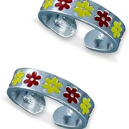 taraash 925 Sterling Silver Floral Enamel Toe Ring For Women-picture-33