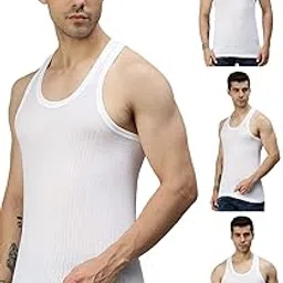 lux cozi Men's Pack of 4 White Sleeveless Cotton Vest-picture-19