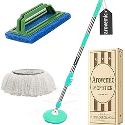 MILT0N-X Premium 360° Spin Mop Stick Rod with Stainless Steel Handle | Adjustable Mop Handle for Floor Cleaning | Rust-Proof Refill Rod ((5 Years Warranty)) (Aqua Green, Tile Scrub + 1 Head)-image-1