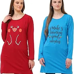 illustrious Cotton Printed Full Sleeves Round Neck Regular Fit T-Shirts/Top/Long Night Wear T-Shirt for Women's & Girls (Pack of 2)-picture-30