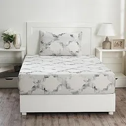 Maspar Ogee Flent 100% Cotton Bed Sheet Set, Bed Sheet (152 x 224 cm) with Two Pillow Covers(50 x 75 cm), Single, Grey-picture-10