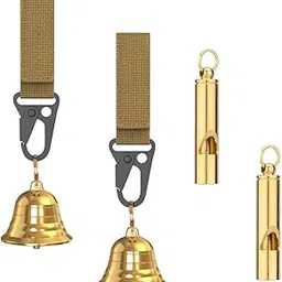 Solid Brass 1.5" Loud Bear Bells for Hikers,with Silencer and Emergency Whistle for Hiking, Biking, Fishing, Rock Cimbing (2 Sets)-picture-31