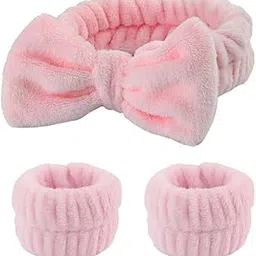 Facial Spa Headband for Women and Girls | Stylish Makeup and Face Wash Hair Band With Wrist Towel | Beauty Skincare Hairband(Pink)-image-91