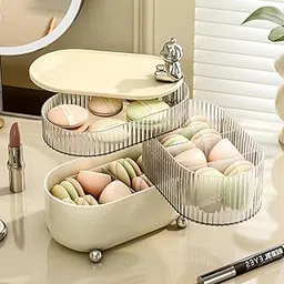 Cosmetic Storage Organizer 360° Rotating 3 Layers Multi-Compartments Desktop Cotton Pad Cosmetic Lipstick Makeup Brush Jewellery Holder for Countertop Vanity-picture-50