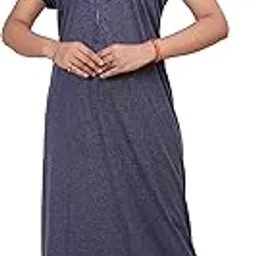 Mashty Women's Hosiery Cotton Feeding/Maternity/Nursing Nighty/Maxi (Large, nevi Blue)|-picture-15