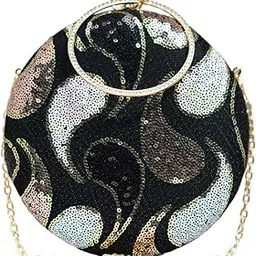 artklim Sequins Embroidery Round Party Clutch Bag For Women | Wedding Clutch Purse With Detachable Chain Sling Strap-picture-54