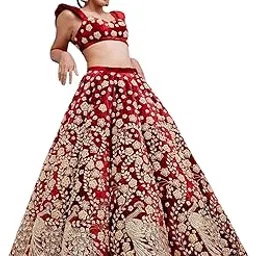 anaadih Women's Embroidered Free Size Traditional Tafeta Velvet Lehenga Choli with Net Dupatta Maroon_ML_17-picture-45