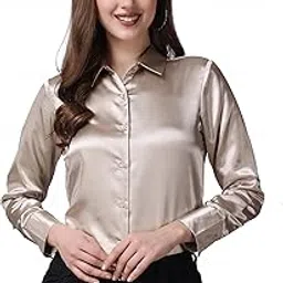bowrain Women's Embroidery Button Satin Shirt-picture-16