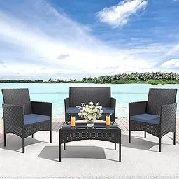 MJA FURNITURE Patio Balcony Table Chair Set | Outdoor Sofa for Balcony, Garden 4 Seater | 4-Piece Waterproof Outdoor Furniture | Patio Bistro Set-picture-31