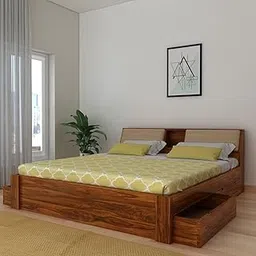 Ganpati Arts Sheesham Wood Mayor King Size Bed with 4 Drawer Storage Wooden Double Bed Palang for Bedroom Living Room (Natural Finish)-picture-10