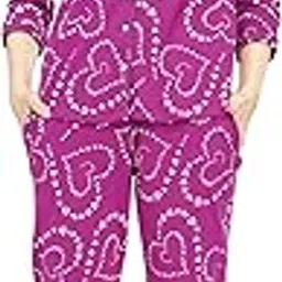 zeyo Night Suit for Women's Heart Printed Cotton Night Dress of Shirt and Pajama Set 5763-picture-55