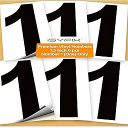 iSYFIX Black Vinyl Numbers 1 (One) Stickers - 6 Pack 1.5 inch - Premium Decal, White Background & Pre-Spaced for Mailbox, Signs, Window, Door, Cars, Trucks, Home, Business, Address, Indoor & Outdoor-picture-17