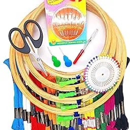 ONRESTO® DIY Embroidery Material Kit, Special Pack of 4 Hoops, 25 Multicolor Threads, 30 Assorted Needles, 1 Seam Ripper, 40 Tailor Pins, 2 Threaders, 1 Scissors-picture-27