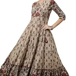 Shyam Handicraft Women's Rayon Floral Printed Anarkali Gown, V-Neck, 3/4 Sleeves, Floor Length-picture-34