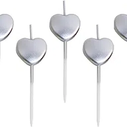 Wanna Party Silver Heart Pick Candles, Candles for Birthday Decoration, Cake Decoration Supplies for Wedding Birthday Events (Pack of 5)-picture-25
