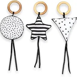 Tidy Sleep Baby Sensory Toys Set of 3 | Black and White Newborn Visual Stimulation Toy with Neem Wooden Rings | Soft Shapes for Infant Brain Development | Montessori Crinkle Toys 0-12 Months-image-19