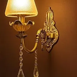 Italian Wall Lamp, Antique Gold Finish, Single Light Wall Lamp with Big Head Decorative Crystals with Filament Bulb (Multicolor, 1 * 5W)(Corded Electric, Glass)-picture-31