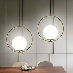 Homenique Base on E27 Holder Designer Fashion Spherical Metal & Glass Hanging Pendant Light (Gold , Set of 2,AC)-picture-18